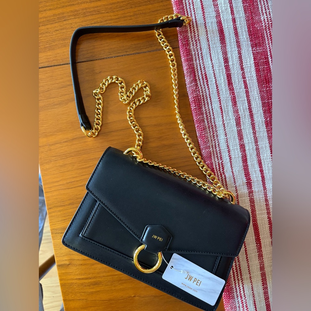 JW PEI Black Crossbody with Gold Accents